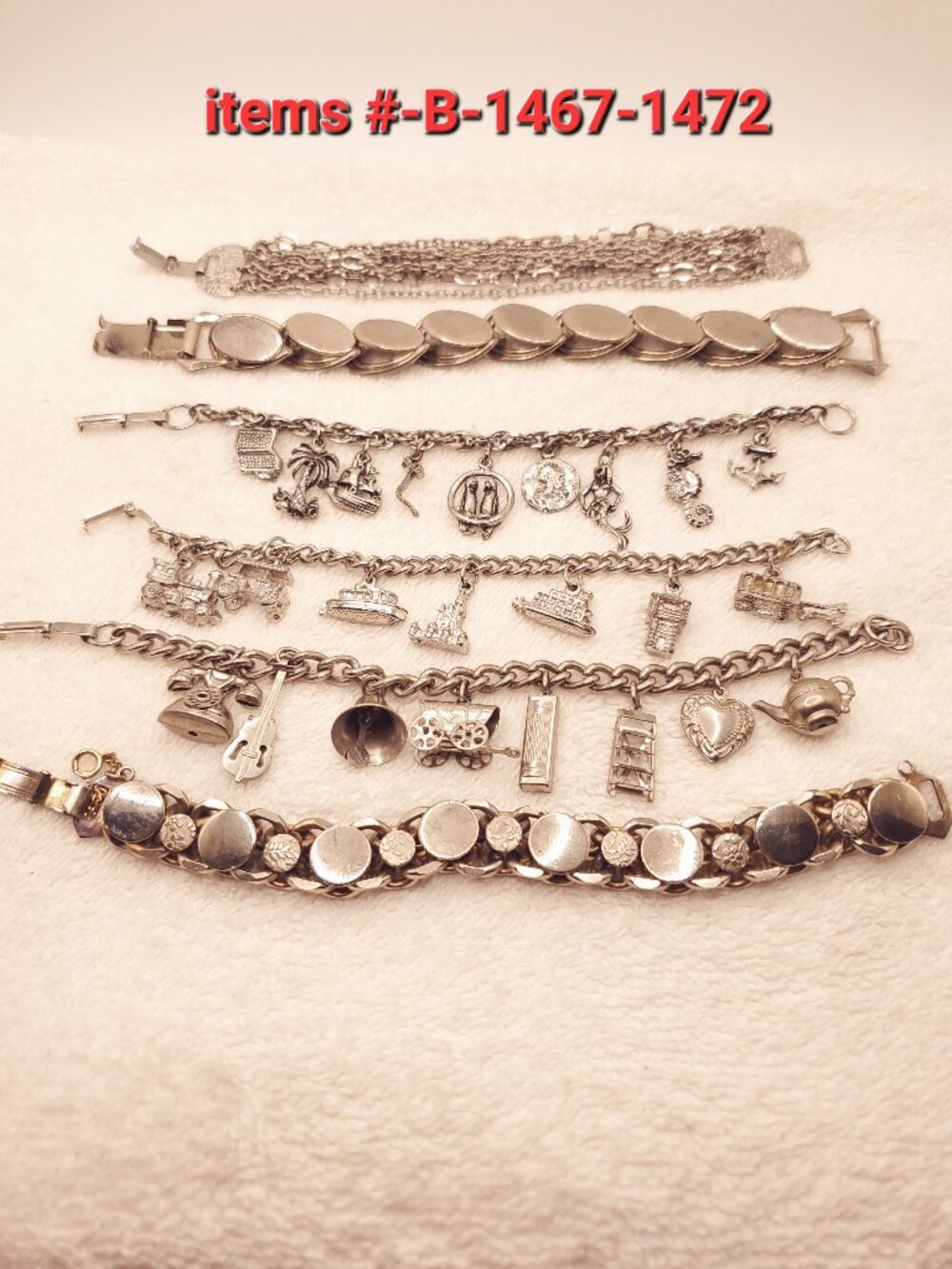 6 Silver bracelets, items # B1467-1472,.  wt. 242 grams .